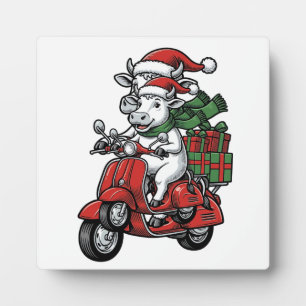 Plaque Photo Trottinette à cheval de Noël drôle Design Vintage_