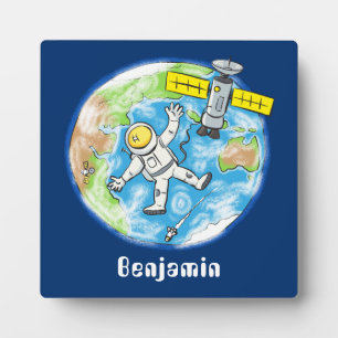 Plaque Photo Un astronaute amusant dans l'espace et la bande de