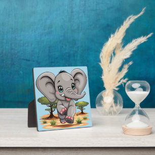 Plaque Photo Un bébé éléphant qui sonne heureux dans la savane