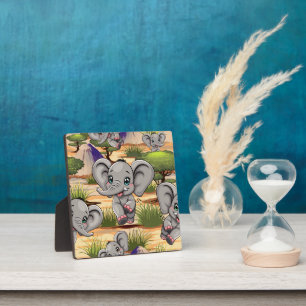 Plaque Photo Un bébé éléphant qui sonne heureux dans la savane