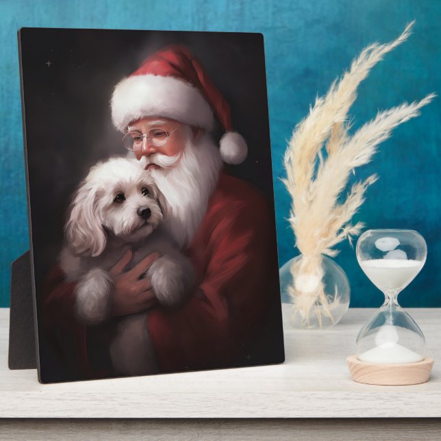 Plaque Photo Un caniche au Père Noël Festif (Côté)