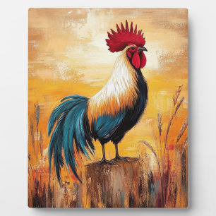 Plaque Photo Un coq sur une peinture à l'huile