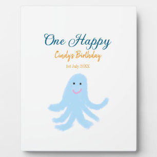 Plaque Photo Un joyeux poulpe bleu sous la mer anniversaire