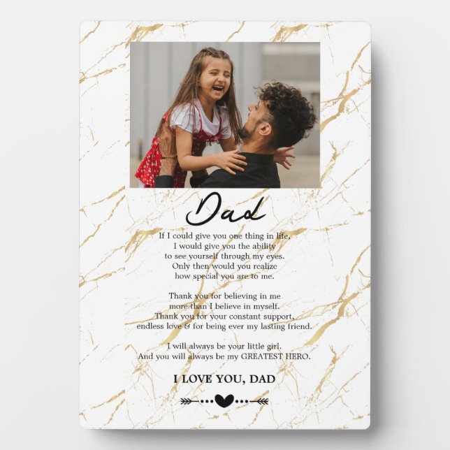 Plaque Photo Un message d'amour pour papa Marbre d'or (Devant)