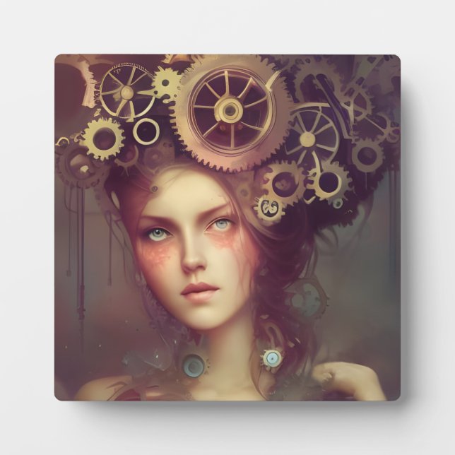Plaque Photo Une femme imaginaire avec des engrenages de steamp (Devant)
