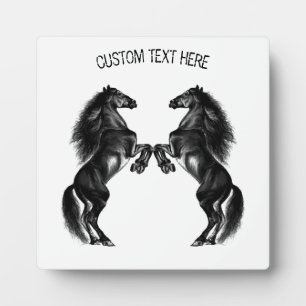 Plaque Photo Upright Black Wild Horses - Add Your Text / Color