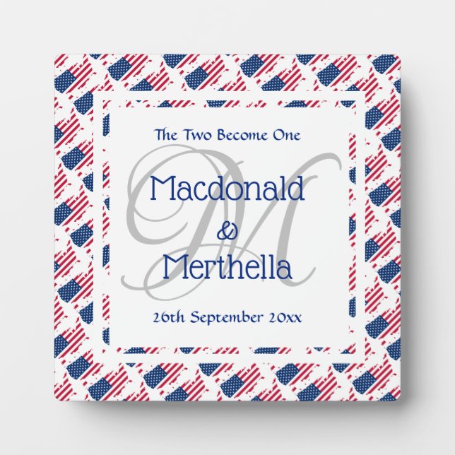 Plaque Photo USA AMERICA Mariage Keepsaké cadeau Monogramme per (Devant)
