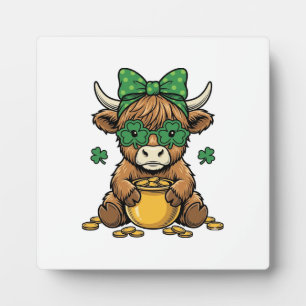 Plaque Photo Vache Highland St Patrick Pot d'or Art Vintage_1