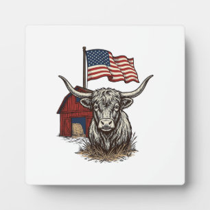 Plaque Photo Vache Longhorn Patriotique et Conception Vectoriel