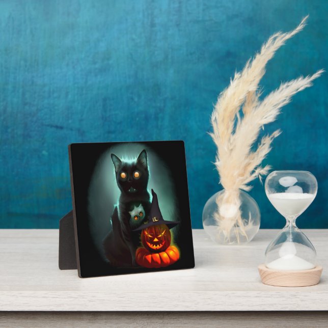 Plaque Photo Vampire Chat et Assistant Citrouille Halloween Sur (Insitu)