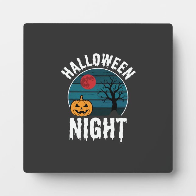 Plaque Photo Vecteur d'arbre de citrouille de nuit d'Halloween (Devant)
