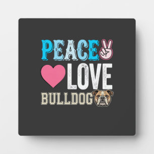Plaque Photo Vecteur Peace Love Bulldog