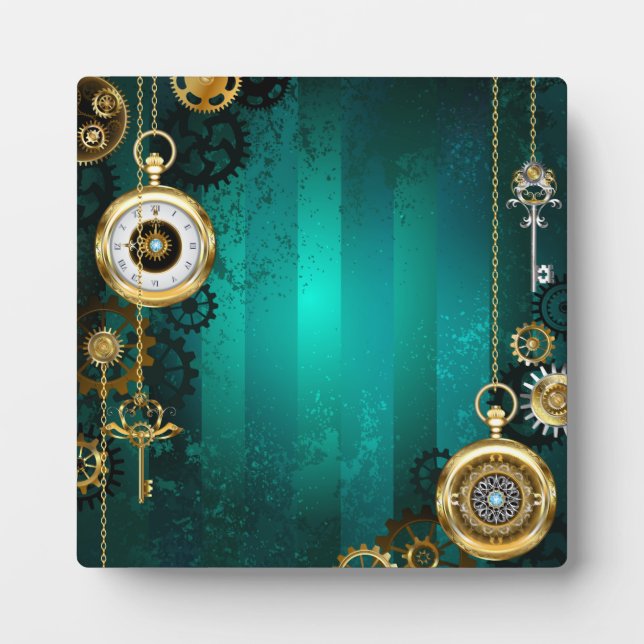 Plaque Photo Veille bijoux Steampunk sur un Arrière - plan vert (Devant)