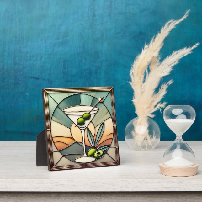 Plaque Photo Verre teinté du milieu du siècle 2 Martini olive (Insitu)