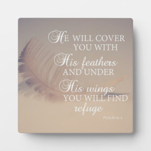 Plaque Photo verset biblique psaume 91:4 plumes inspirant