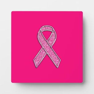 Plaque Photo Vibrant Chrome Glitter Style Pink Ribbon Awareness