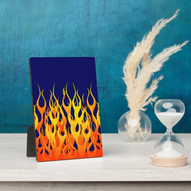 Plaque Photo Vibrant Classic Racing Flames sur fond bleu marine (Côté)