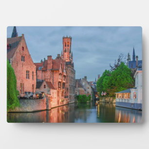 Plaque Photo Vieille ville et beffroi la nuit à Bruges