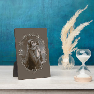 Plaque Photo Vierge vintage et enfant avec cadre argenté