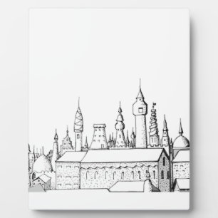 Plaque Photo ville fabuleuse . artwork . noir et blanc