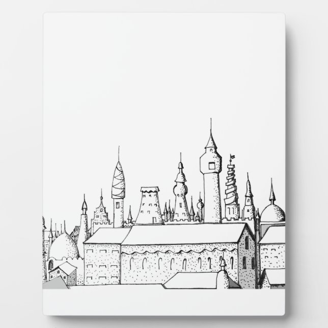 Plaque Photo ville fabuleuse . artwork . noir et blanc (Devant)