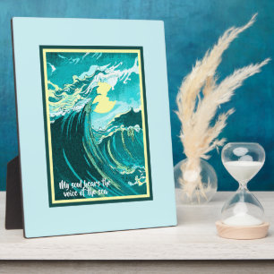 Plaque Photo Vintage Art of Moon Over a Stormy Sea with Quote