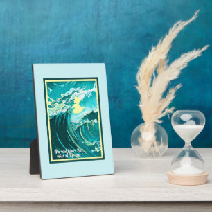 Plaque Photo Vintage Art of Moon Over a Stormy Sea with Quote 
