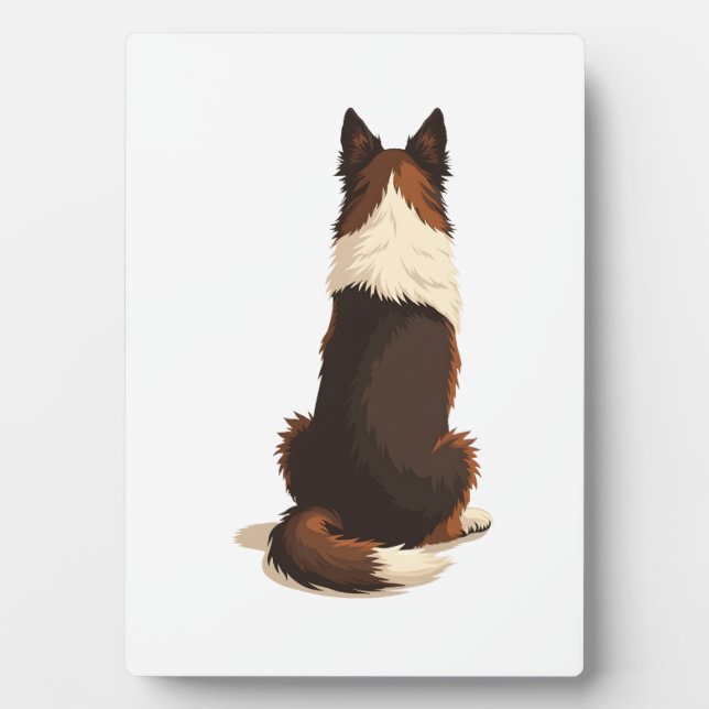 Plaque Photo Vintage Border Collie From Behind Dog Illustration (Devant)