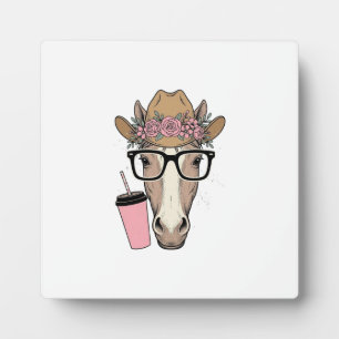 Plaque Photo Vintage Cowgirl Cheval Avec Fleurs et Boisson Rose