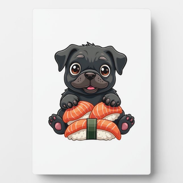 Plaque Photo Vintage Cute Black Pug Sushi Cartoon Vector Illust (Devant)
