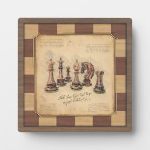 Plaque Photo Vintage échiquier et pièces d'échecs, cadeau du jo