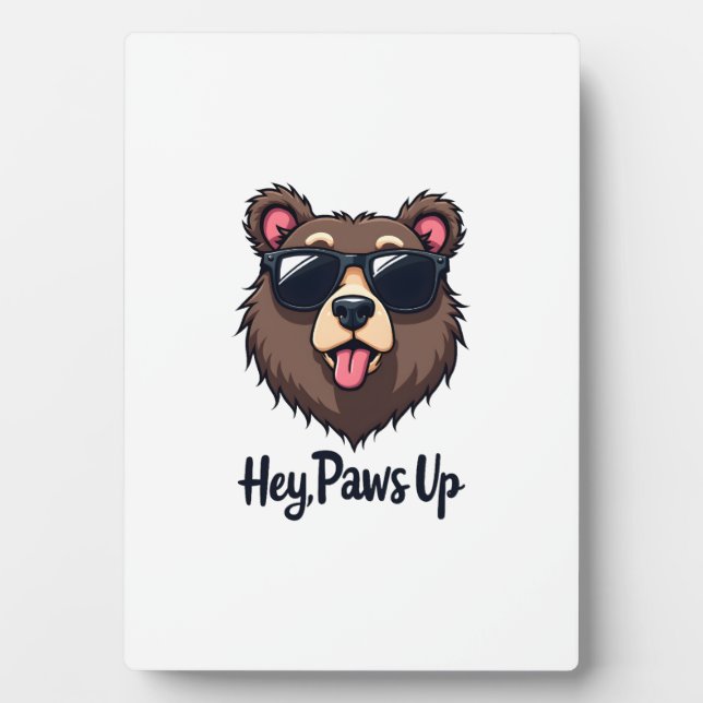 Plaque Photo Vintage Hey Paws Up Bear with Sunglasses Funny Dog (Devant)