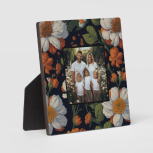 Plaque Photo Vintage moisi noir oranger fleurs blanches photo