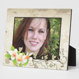 Plaque Photo Vintage plumeria/frangipani and ivy beige photo
