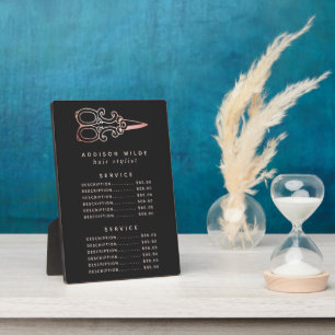 Plaque Photo Vintage Rose Gold Scissors Salon Price Menu