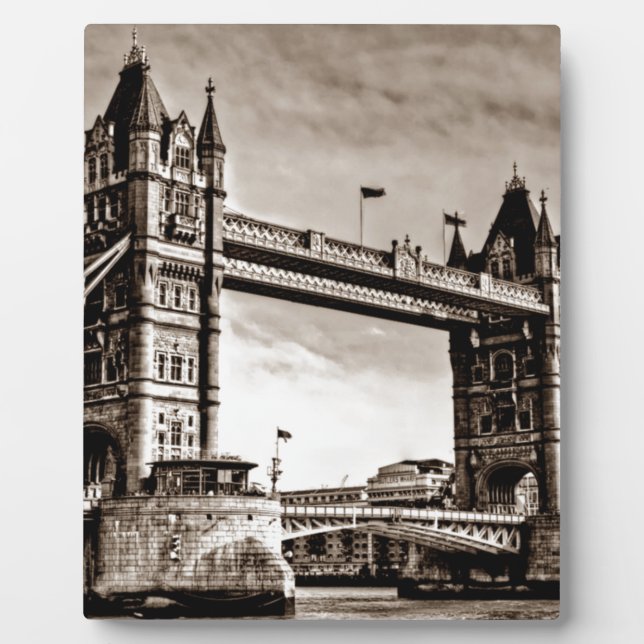 Plaque Photo Vintage Sepia London Tower Bridge (Devant)