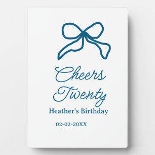 Plaque Photo Vive vingt nœud d'anniversaire bleu rétro boho dat
