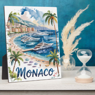 Plaque Photo Voyage à Monaco aquarelle vintage sur la Côte d'Az