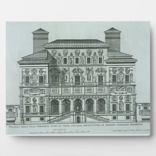 Plaque Photo Vue sur la façade de Villa Borghese, Rome (engrave (Devant)