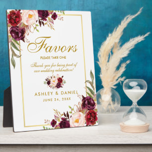 Plaque Photo Watercolor Burgundy Gold Wedding Favors