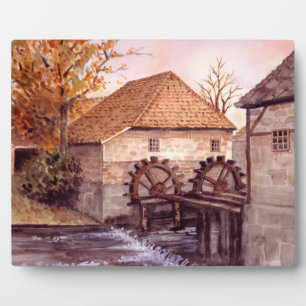 Plaque Photo Watermill Watercolor