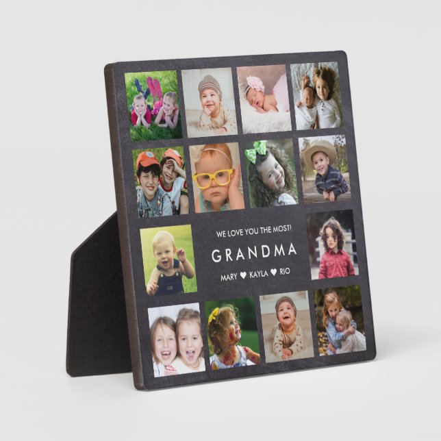 Plaque Photo We Love You Grandma 14 Photo Collage Chalkboard (Recto)