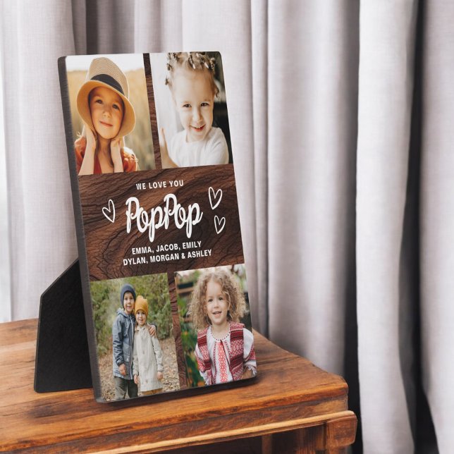 Plaque Photo We Love You PopPop Rustic Wood Photo Collage (Créateur téléchargé)