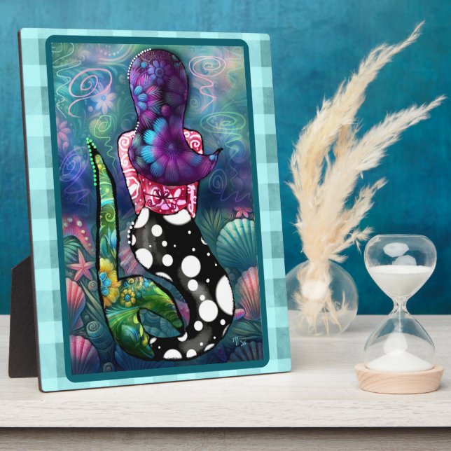 Plaque Photo Whimsical Abstract Mermaid Nautical Teal Seashells (Côté)