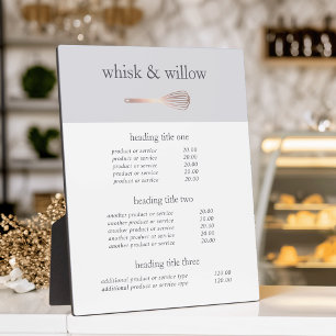 Plaque Photo Whisk d'or rose Menu boulangerie ou tarif