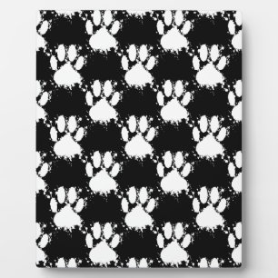 Plaque Photo White Dog Paw Pattern With Paint Splatter