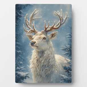Plaque Photo White Stag Portrait Mysar Winter Art