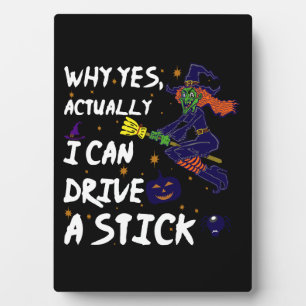 Plaque Photo Why yes Actually I Can Drive A Stick Funny Witch