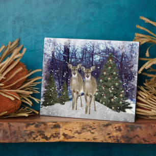 Plaque Photo Winter Wonderland Deer et sapin de Noël