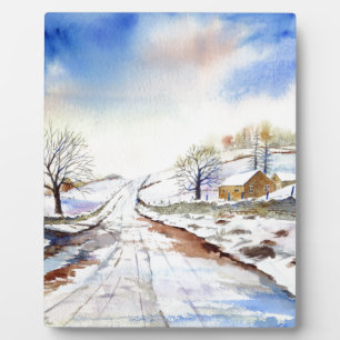 Plaque Photo Wintery Lane Watercolor